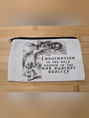 Alice in Wonderland Imagination Quote Pouch Makeup Bag Cheshire Cat Canvas NWOT